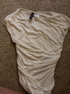 Divided Cream Ruched Short Sleeve Top - Slim Fit